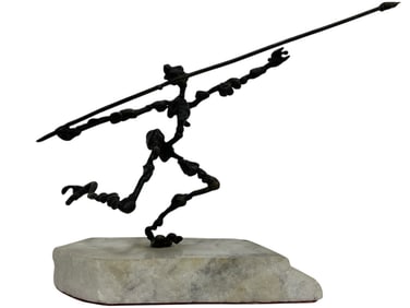 SIGNED PEREZ BRONZE SPEAR THROWER SCULPTURE 6"