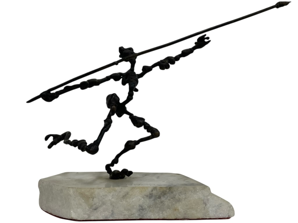 SIGNED PEREZ BRONZE SPEAR THROWER SCULPTURE 6" (1 of 4)