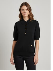 CHANEL BOUTIQUE BLACK KNIT TOP WITH GOLD CC BUTTOS
