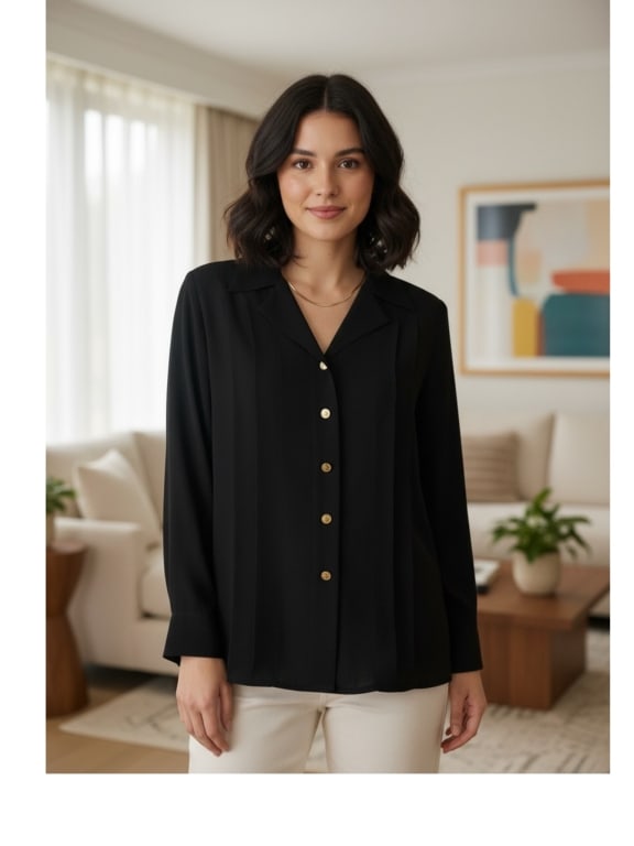 CHANEL VINTAGE BLACK SILK BLOUSE SZ 8/10 (1 of 7)