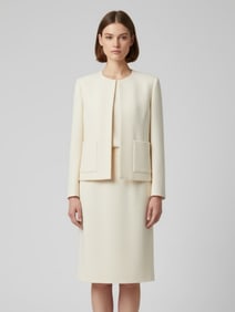 CHANEL BOUTIQUE CREAM WOOL SKIRT SUIT – SIZE 42