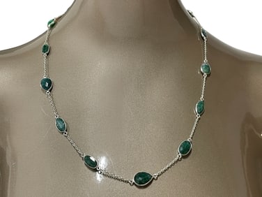 STERLING BEZEL-SET GREEN AVENTURINE NECKLACE