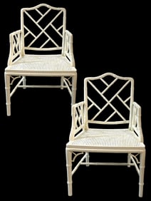 COASTAL FAUX BAMBOO CHIPPENDALE STYLE ARMCHAIRS