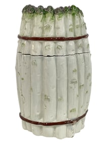 ITALIAN MAJOLICA ASPARAGUS BARREL TUREEN 8.5"