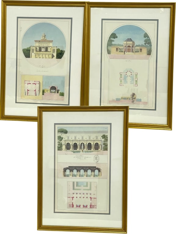 3 ARCHITECTURAL GARDEN PAVILLION ENGRAVINGS 29.5" (1 of 5)