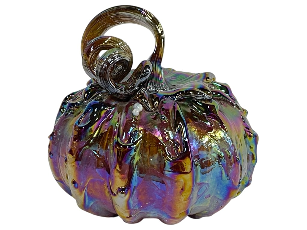 IRIDESCENT ART GLASS PUMPKIN SCULPTURE 5.5" (1 of 5)