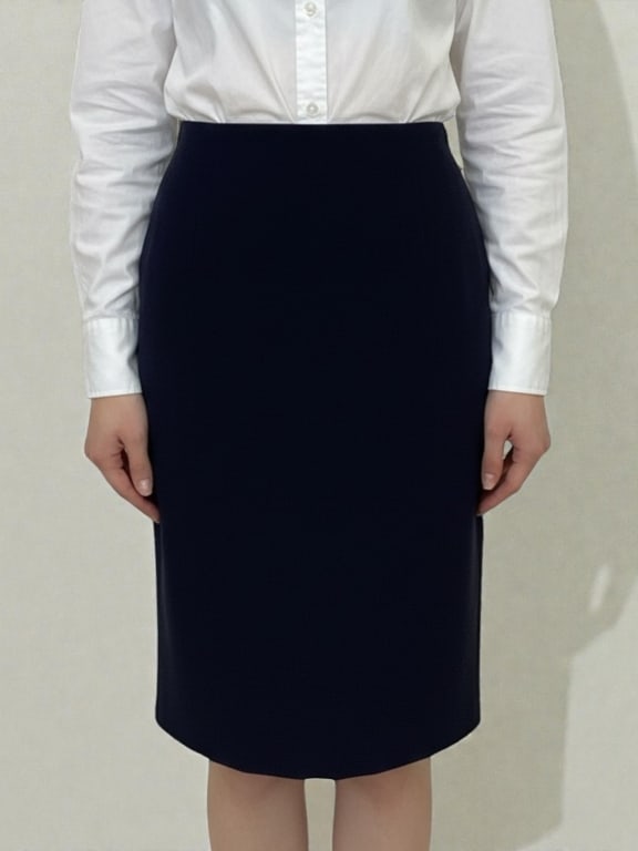 CHANEL NAVY WOOL SKIRT W GOLD CC BUTTONS SZ 40 (1 of 9)