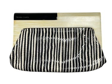 TRINA TURK DESIGNER BLACK CREAM STRIPED EVE PURSE