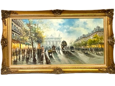 J. GASTON PARIS STREET SCENE OIL PAINTING