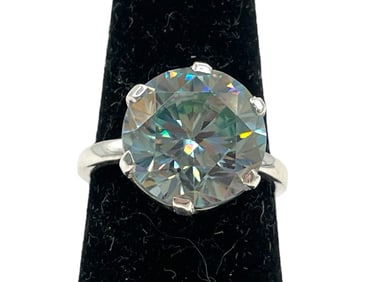 BLUE MOISSANITE & STERLING SOLITAIRE RING 5G SZ 7