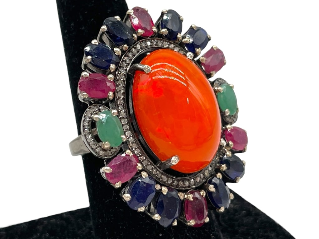 ORANGE OPAL STYLE STATEMENT RING SZ 8 (1 of 5)