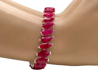 STERLING SILVER RUBY MARQUISE TENNIS BRACELET 24G