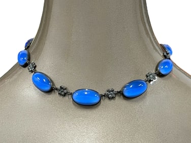 STERLING & BLUE CABOCHON NECKLACE 38G
