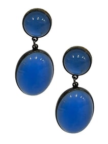 STERLING DANGLE EARRINGS W BLUE CABOCHONS 10G