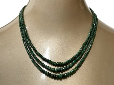 THREE-STRAND FACETED EMERALD BEAD NECKLACE