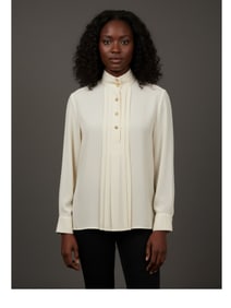 CHANEL CREAM SILK HIGH-NECK BLOUSE SZ 8/10