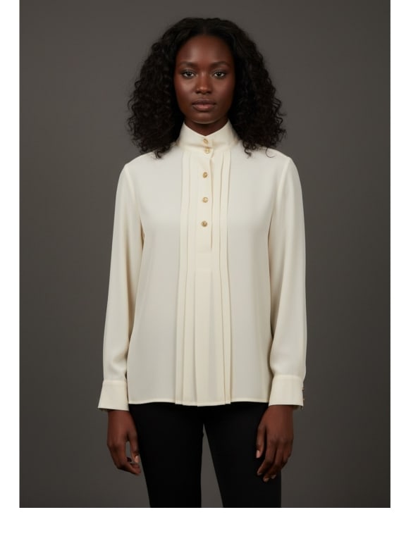 CHANEL CREAM SILK HIGH-NECK BLOUSE SZ 8/10 (1 of 5)