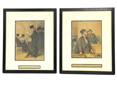 VINTAGE LEGAL CARICATURE PRINTS AFT. DAUMIER 15.5"