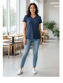 CHANEL BOUTIQUE BLUE KNIT TOP W GOLD BUTTONS 8/10