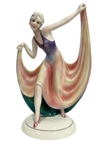 ART DECO PORCELAIN FIGURINE OF DANCING LADY 12"