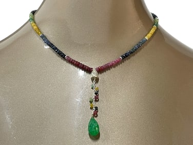 MULTI-COLOR FACETED SAPPHIRE NECKLACE W PENDANT