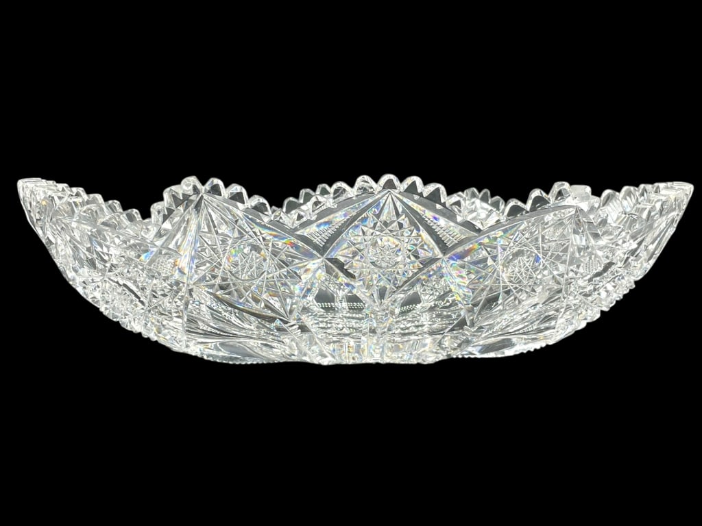 AMERICAN BRILLIANT PERIOD CUT GLASS OVAL BOWL 13" (1 of 7)