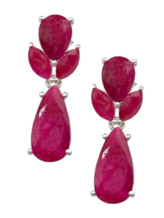STERLING RUBY TEARDROP & MARQUISE EARRINGS 7G (1 of 5)
