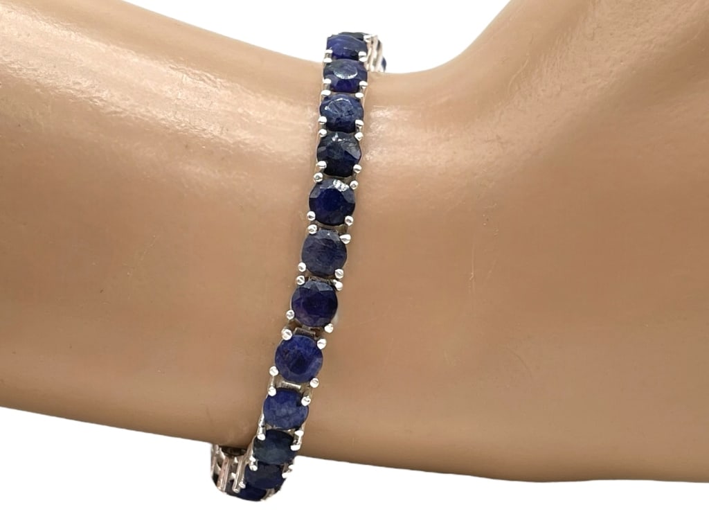 STERLING SILVER BLUE SAPPHIRE TENNIS BRACELET 17G (1 of 4)