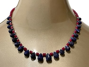 NATURAL RUBY AND SAPPHIRE GEMSTONE BEADED NECKLACE