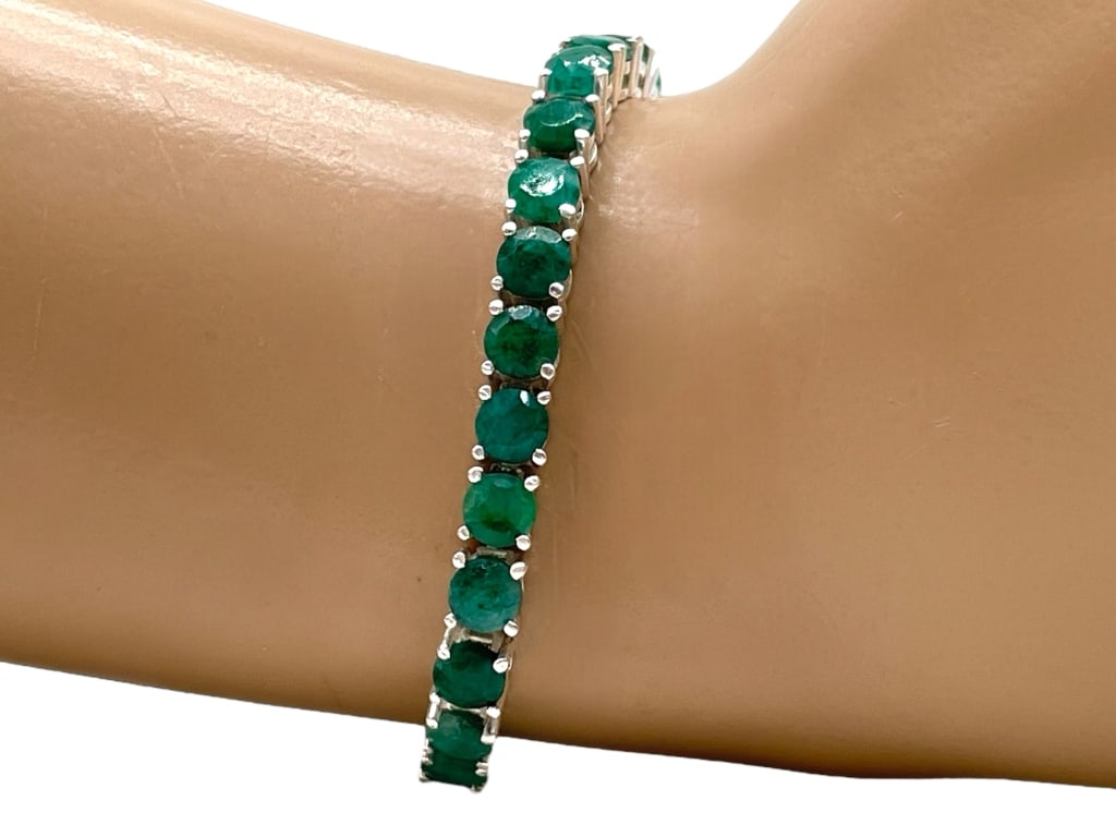 STERLING SILVER EMERALD TENNIS BRACELET 17G (1 of 4)