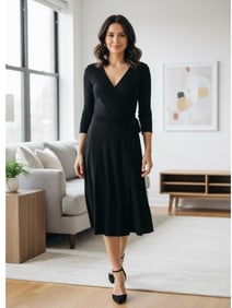 NEW BCBGMAXAZRIA BLACK DRAPED MIDI DRESS SZ L