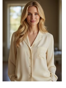 CHANEL SILK BLOUSE W CC LOGO POCKET SZ 8/10