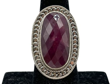 RUBY & STERLING SILVER OVAL STATEMENT RING 10G SZ8