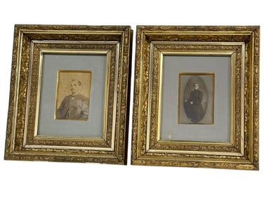ANTIQUE GILDED VICTORIAN FRAMED PORTRAITS 15"