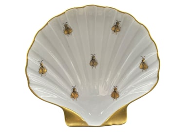 LIMOGES FRANCE PORCELAIN SHELL DISH W INSECTS 6"
