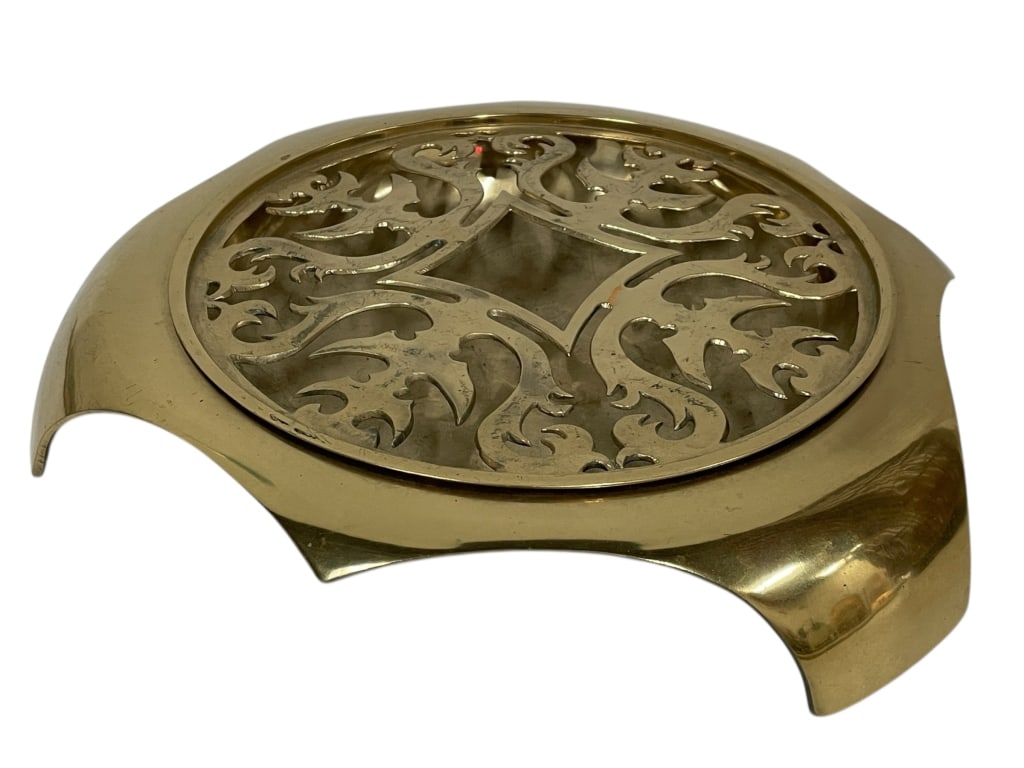 BRASS CHAFING DISH/KETTLE STAND W ORNATE TOP 13" (1 of 8)