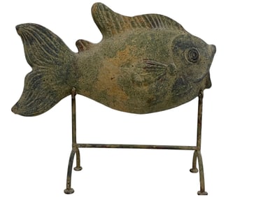 VINTAGE CERAMIC FISH SCULPTURE ON METAL STAND
