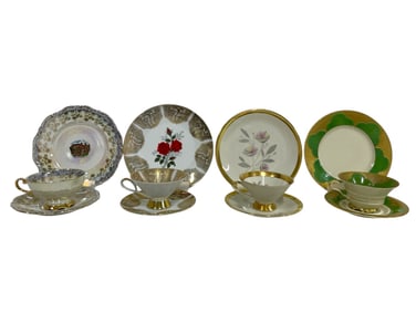 4 TEACUP & SAUCER TRIOS W MATCHING DESSERT PLATES