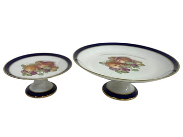 2 PORCELAIN CAKE STANDS W FRUIT MOTIF
