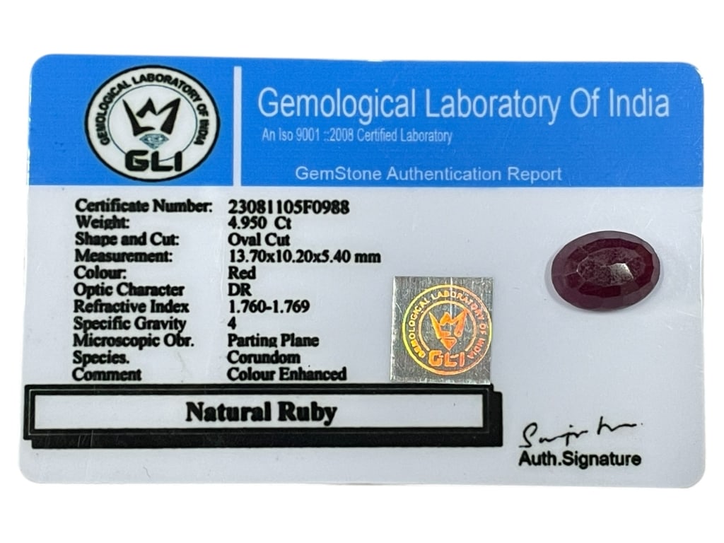 NATURAL RUBY – 4.950 CT WITH GLI AUTH REPORT (1 of 2)