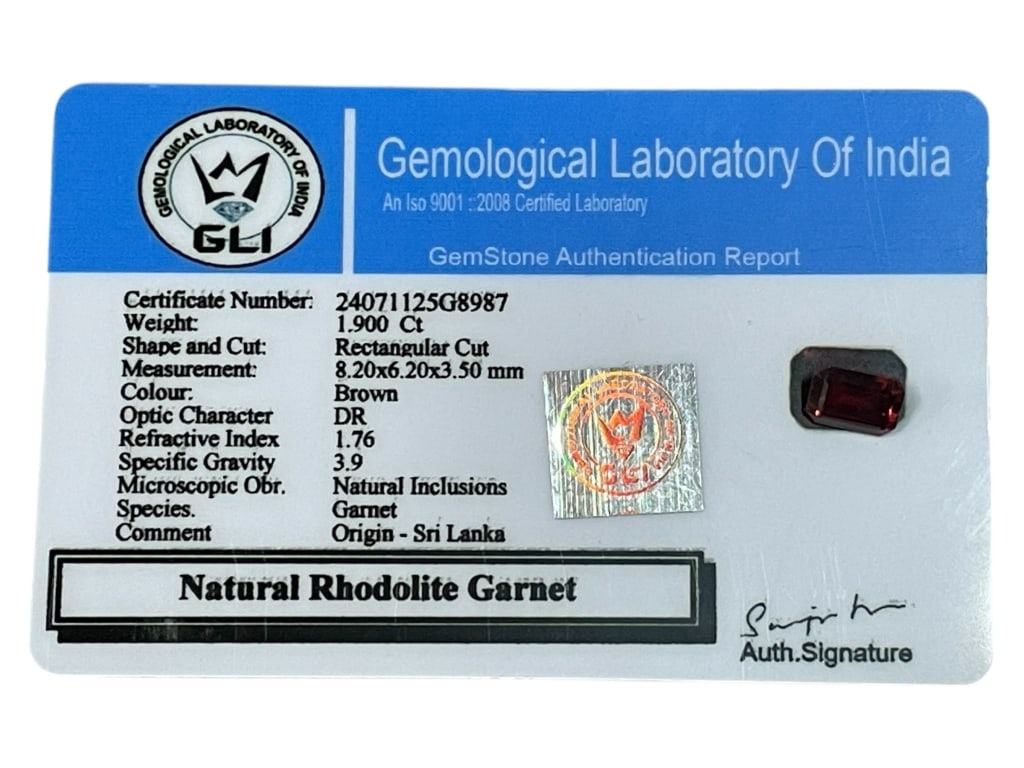 NATURAL RHODOLITE GARNET – 1.900 CT W GLI AUTH REP (1 of 2)
