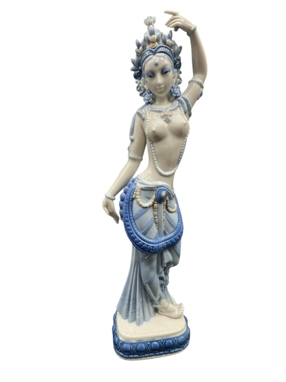 LLADRO FIGURINE – EXOTIC DANCER, HAND MADE: LLADRO FIGURINE – EXOTIC DANCER, HAND MADE IN SPAIN -A stunning LLADRO porcelain figurine titled “Exotic Dancer,” exquisitely modeled with flowing garments, delicate facial features, and sig