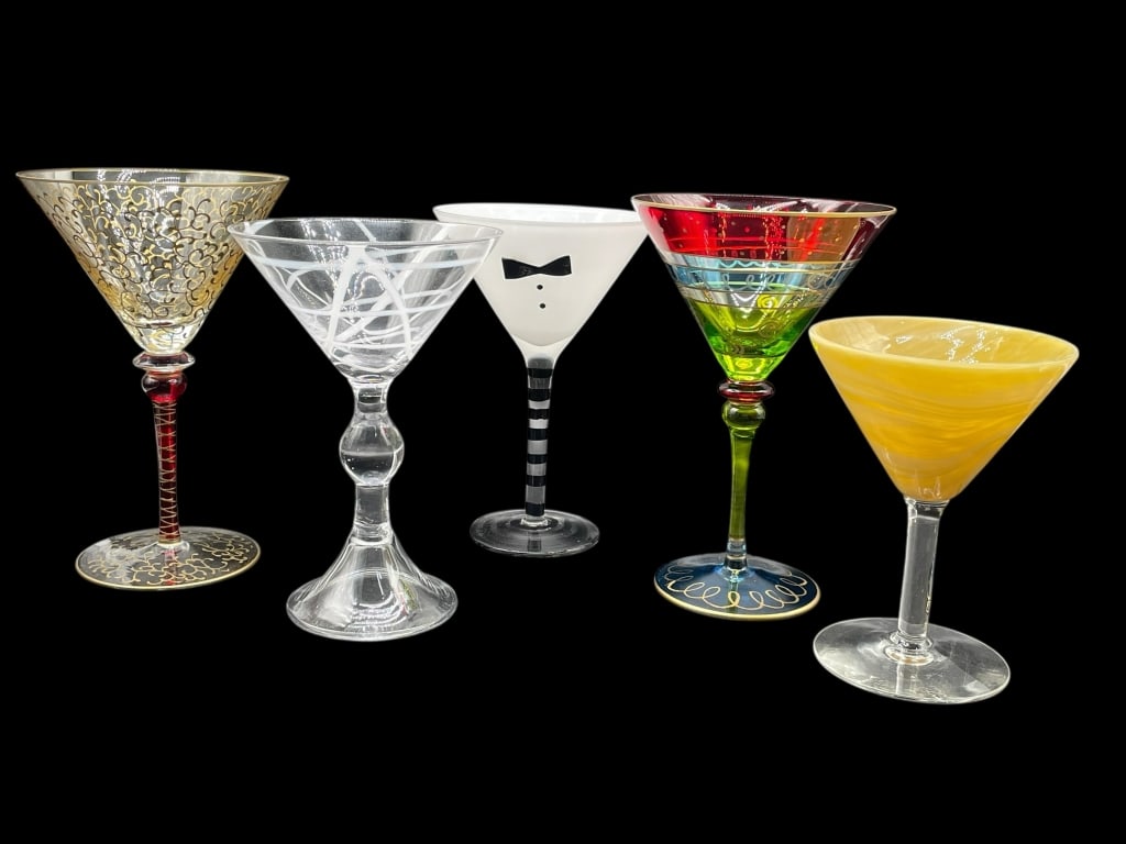 SET OF 5 ECLECTIC ASSORTED MARTINI GLASSES (1 of 6)