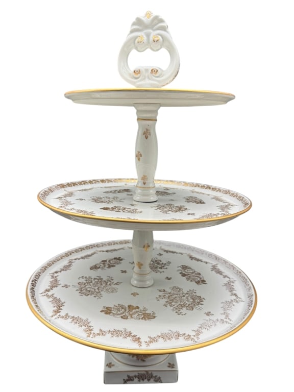 HAND-PAINTED THREE-TIER PORCELAIN SERVER (1 of 4)
