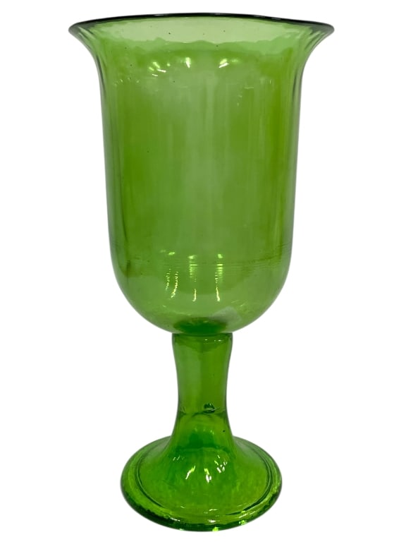 LARGE GREEN ART GLASS GOBLET VASE 16" (1 of 6)