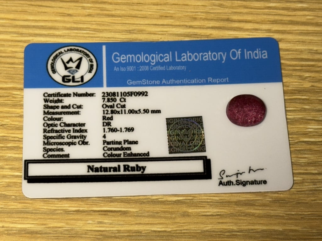 CERTIFIED NATURAL RUBY – 7.80 CARATS – OVAL CUT (1 of 1)