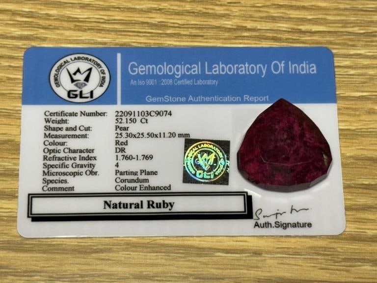 CERTIFIED NATURAL RUBY – 12.50 CARATS – PEAR CUT (1 of 2)