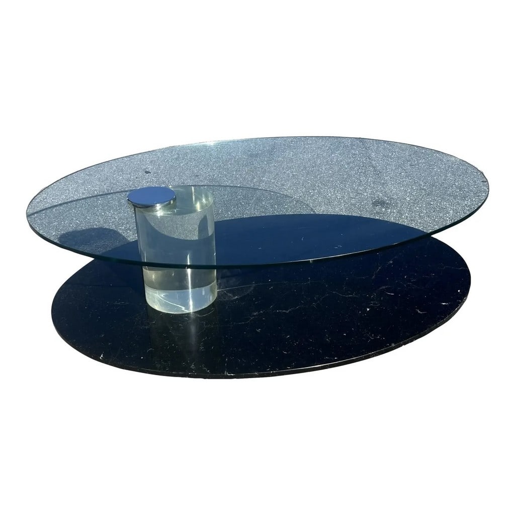 MID MOD LUCITE, MARBLE & GLASS COFFEE TABLE 54" (1 of 2)
