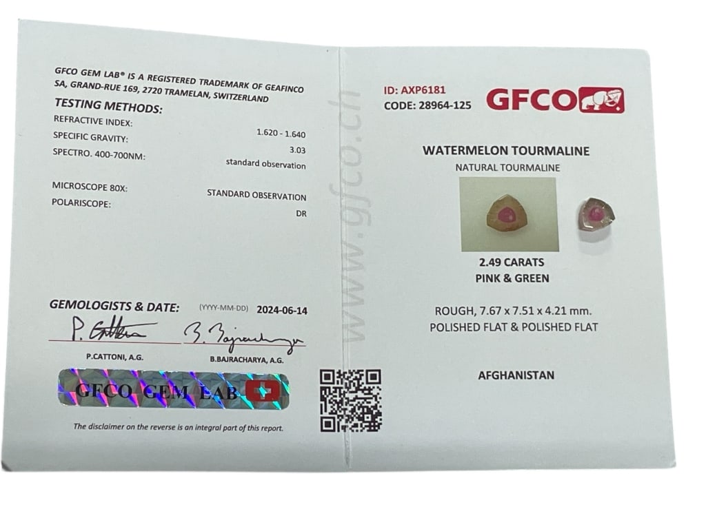 GFCO CERT 2.49 CARAT NATURAL WATERMELON TOURMALINE (1 of 2)