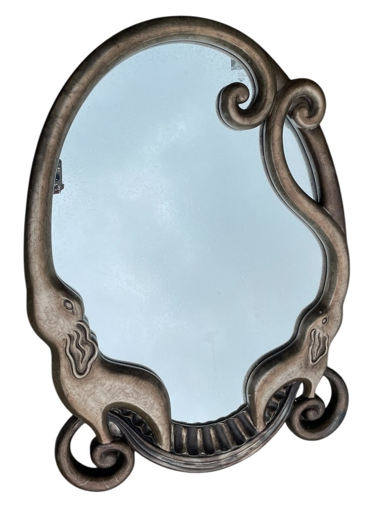 DECO-STYLE MIRROR W SCULPTURAL ELEPHANT 48" (1 of 3)